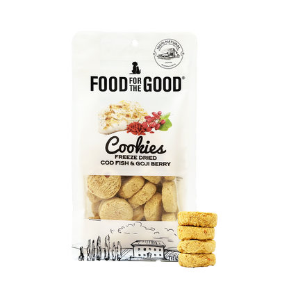 Food For The Good Freeze Dried Cod Fish & Goji Berry Cookies Treats for Cats & Dogs 70g