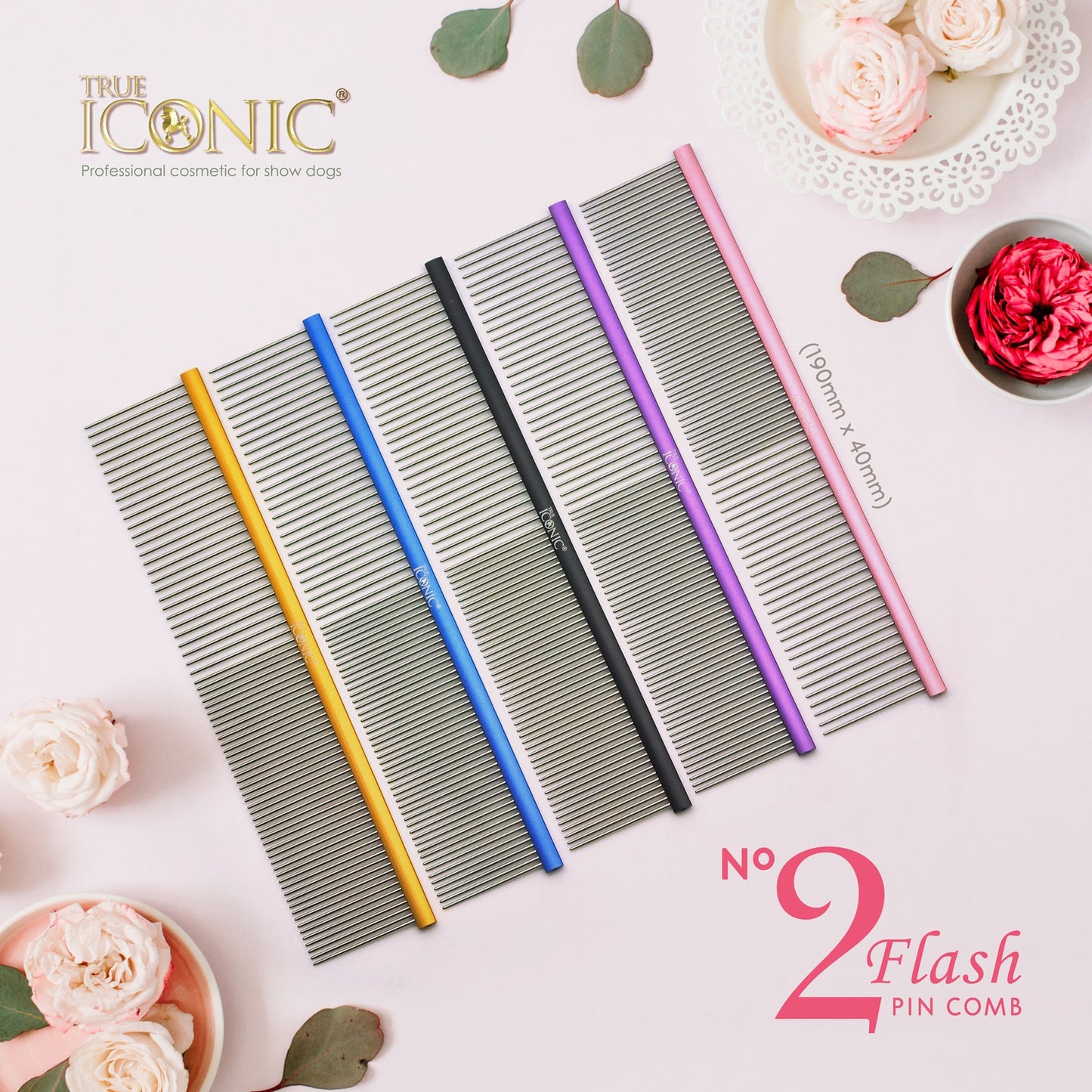 True Iconic Flash Pin Comb No.2 Professional Dog Grooming Comb (5 Colors)
