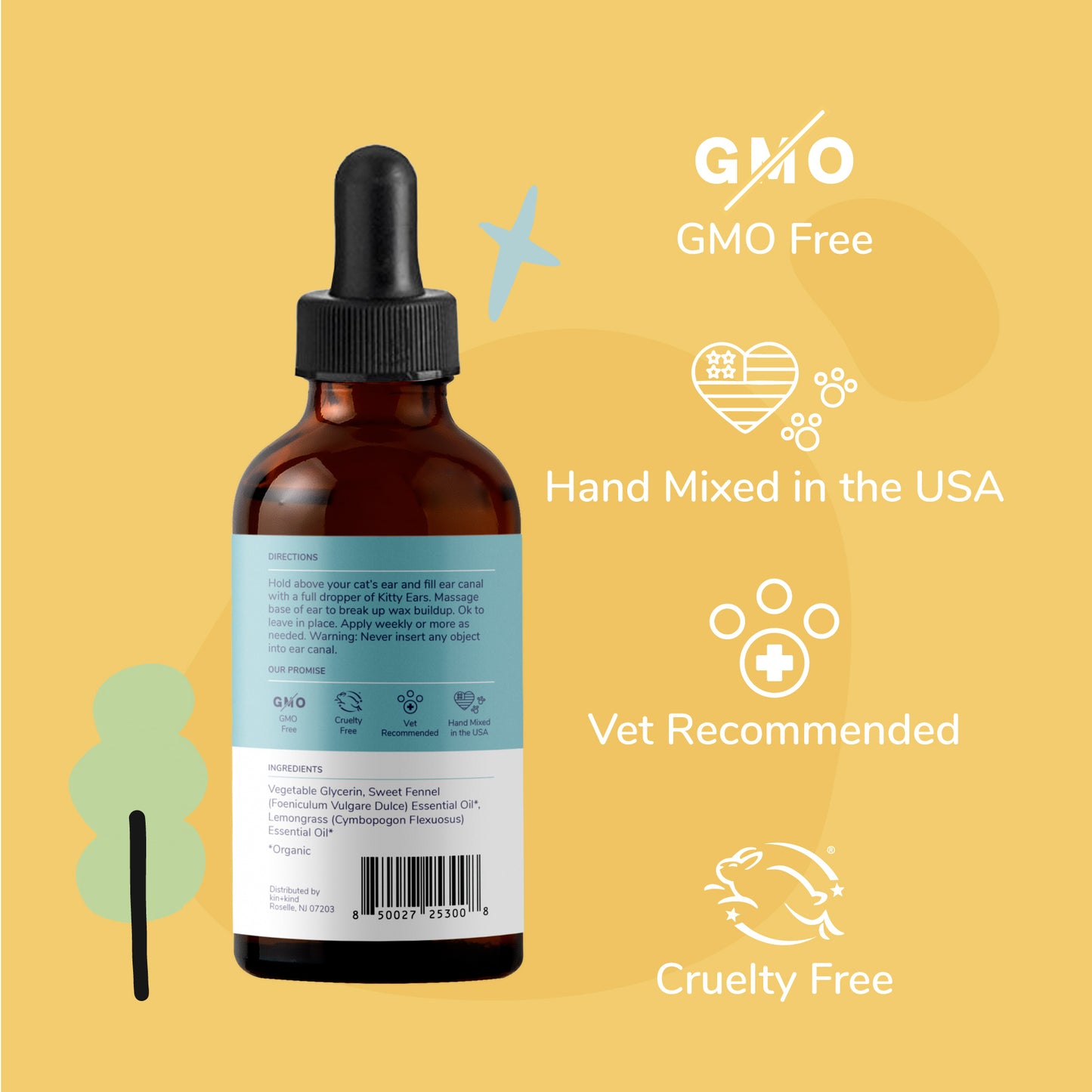 kin+kind Natural Kitty Ear Cleaner Leave In Cat Ear Cleaner 4oz