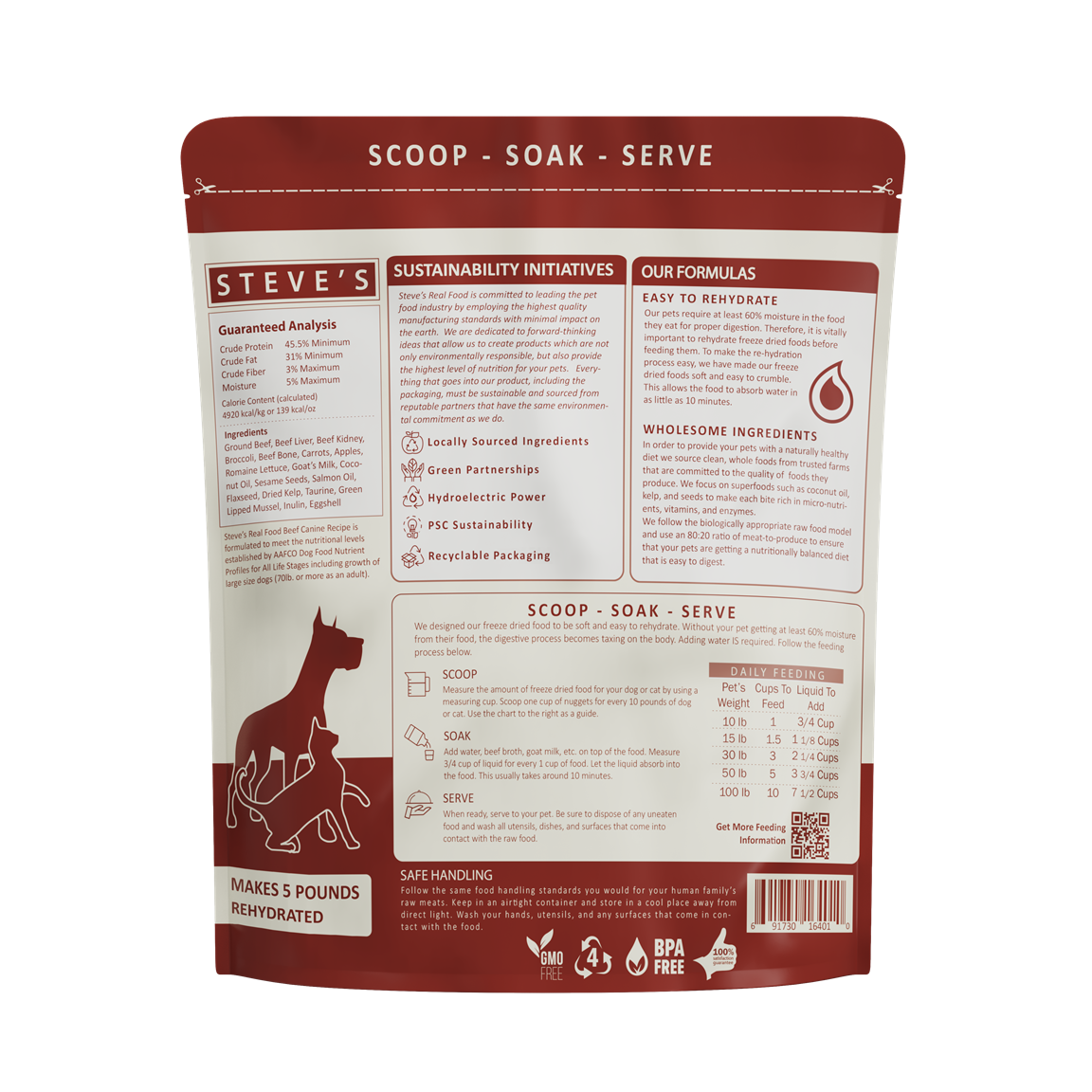 Steve's Real Food Grain Free Freeze Dried Raw Food for Cats & Dogs 20oz | 5 Recipes