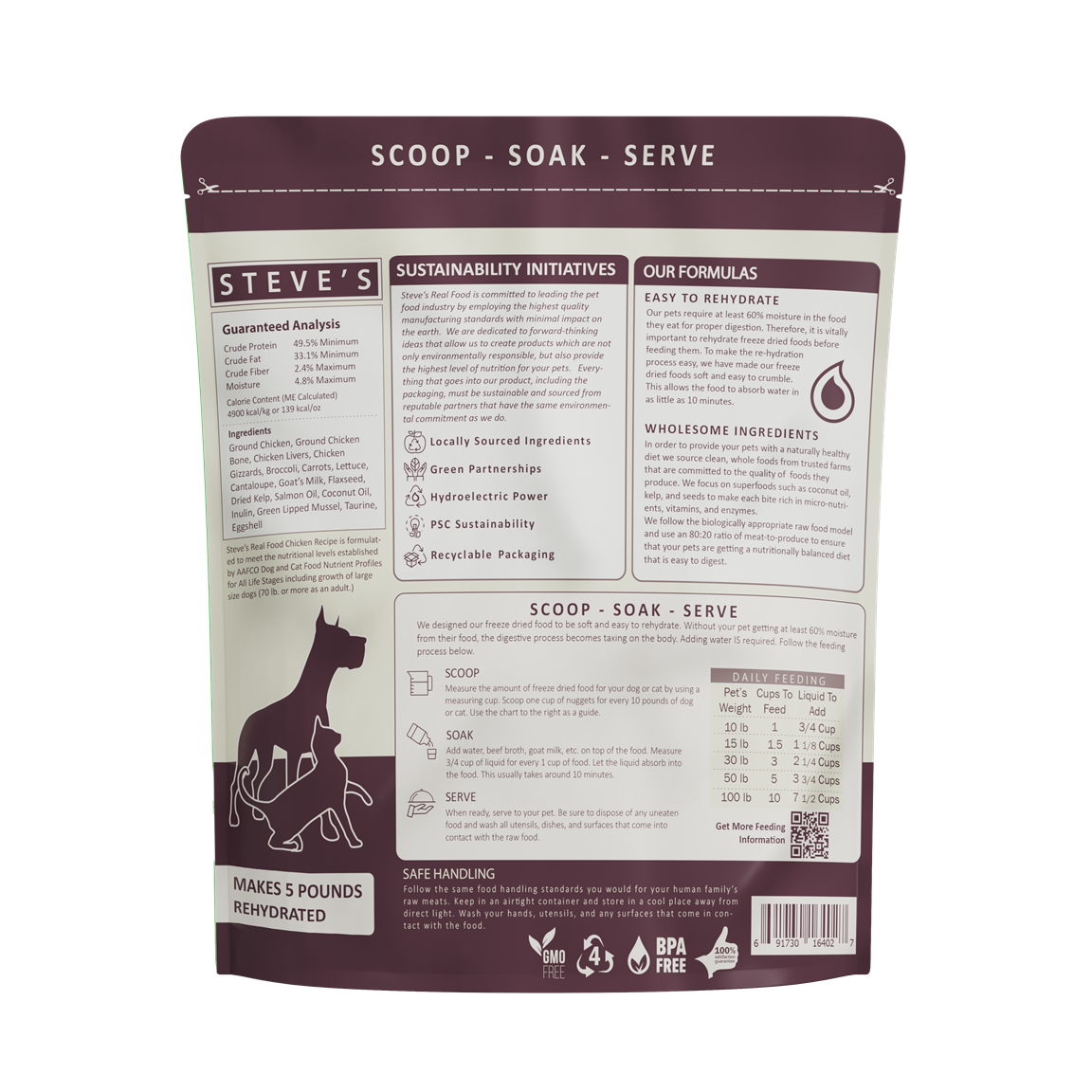 Steve's Real Food Grain Free Freeze Dried Raw Food for Cats & Dogs 20oz | 5 Recipes