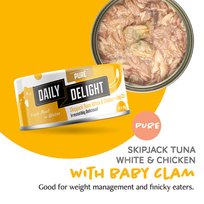 Daily Delight Pure Skipjack Tuna & White Chicken with Baby Clam Canned Cat Food 80g x 24cans