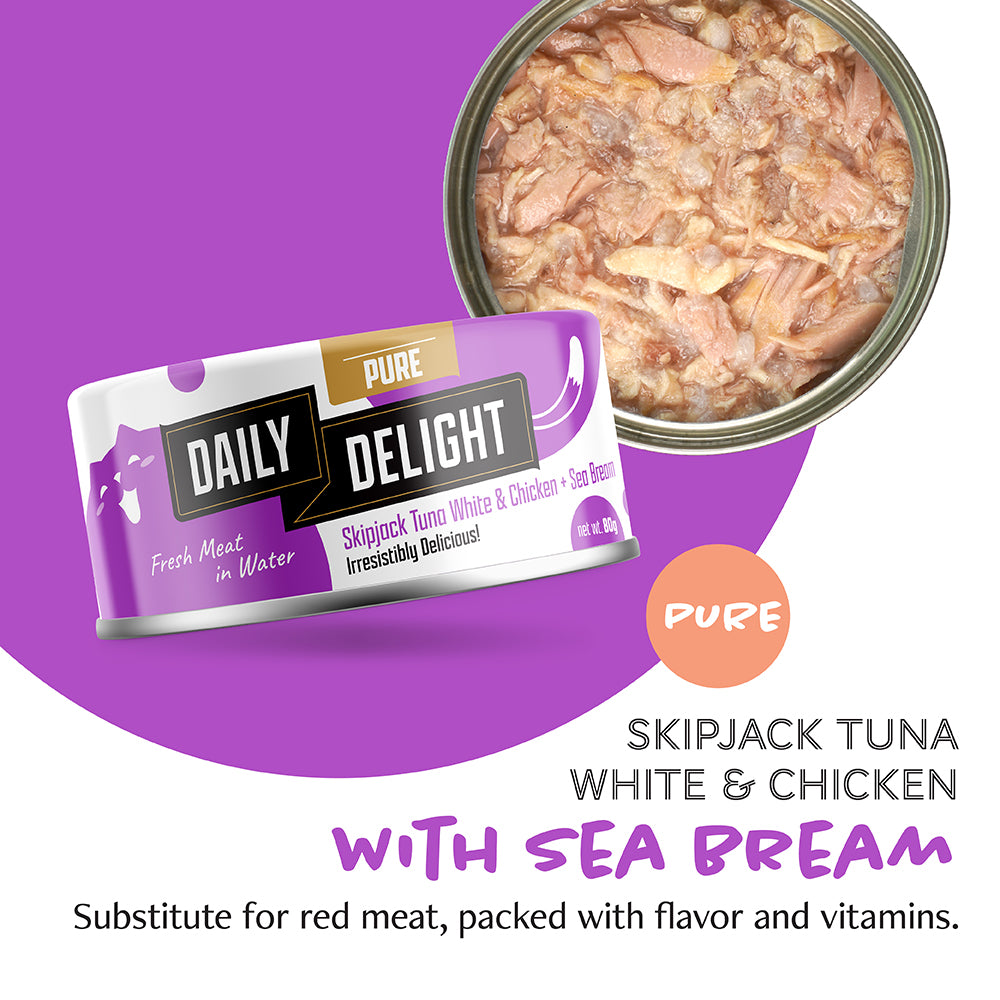 Daily Delight Pure Skipjack Tuna & White Chicken with Salmon Canned Cat Food 80gx 24cans