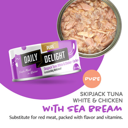 Daily Delight Pure Skipjack Tuna & White Chicken with Salmon Canned Cat Food 80gx 24cans