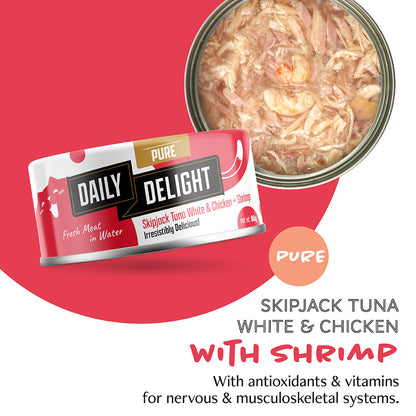 Daily Delight Pure Skipjack Tuna & White Chicken with Sea Bream Canned Cat Food 80g x 24cans