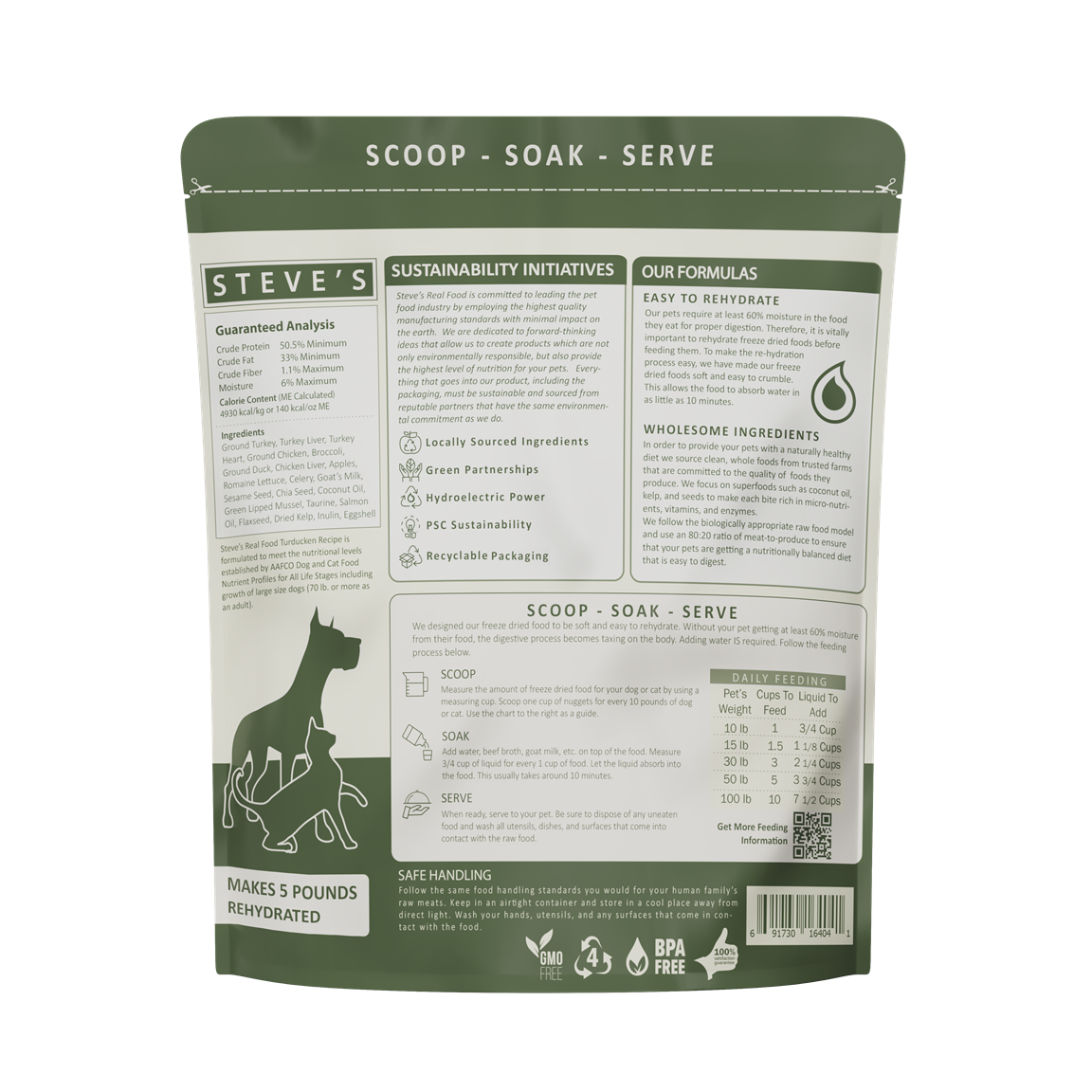 Steve's Real Food Grain Free Freeze Dried Raw Food for Cats & Dogs 20oz | 5 Recipes