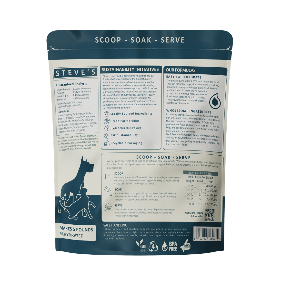 Steve's Real Food Grain Free Freeze Dried Raw Food for Cats & Dogs 20oz | 5 Recipes