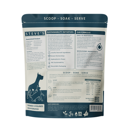 Steve's Real Food Grain Free Freeze Dried Raw Food for Cats & Dogs 20oz | 5 Recipes
