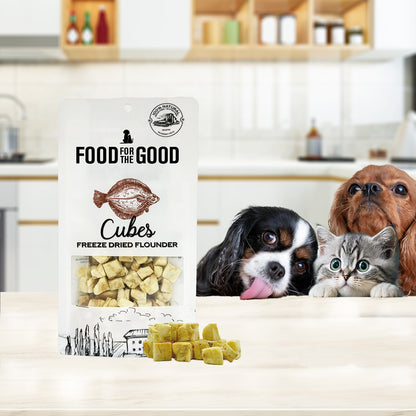 Food For The Good Freeze Dried Flounder Cubes Treats for Cats & Dogs 40g