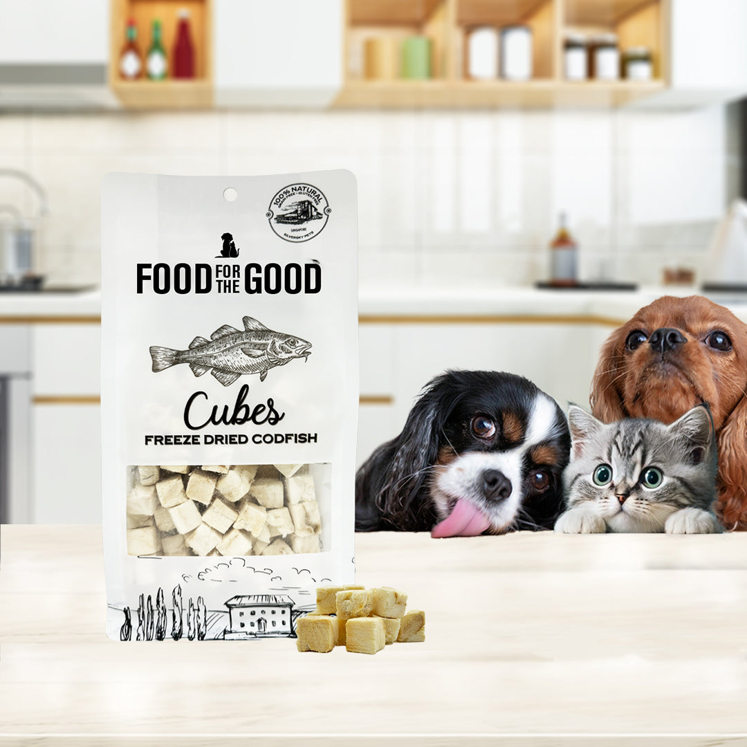Food For The Good Freeze Dried Codfish Cubes Treats for Cats & Dogs 50g