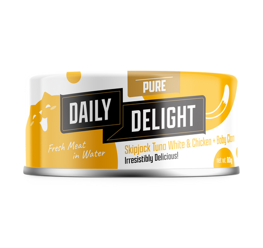Daily Delight Pure Skipjack Tuna & White Chicken with Baby Clam Canned Cat Food 80g x 24cans