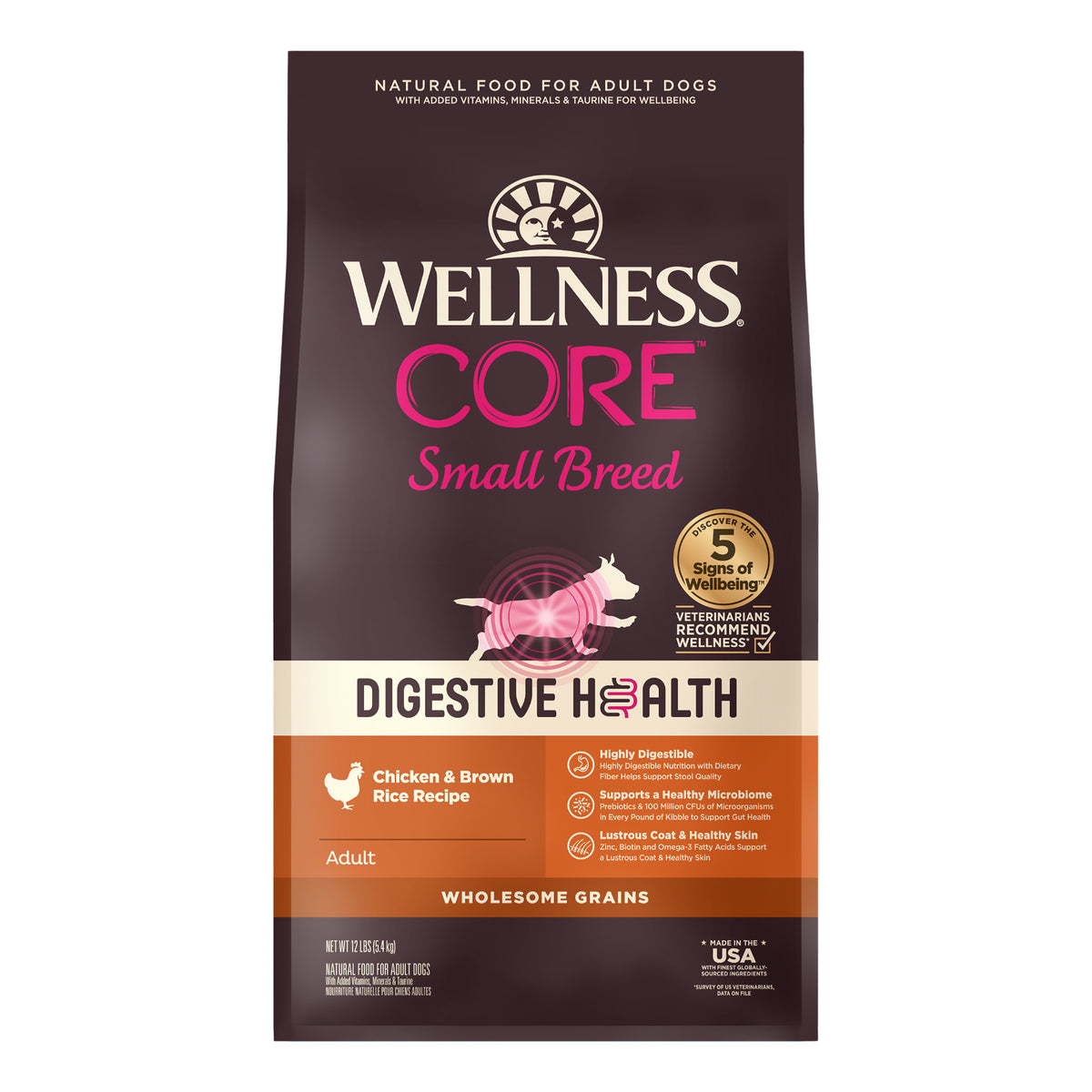 Wellness CORE Digestive Health Chicken & Brown Rice Small Breed Adult Dry Dog Food 12LB