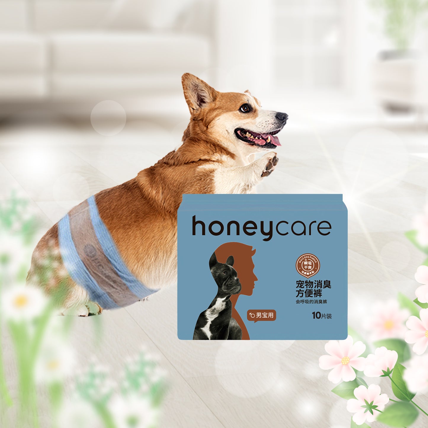 Honey Care Male Dog Diapers – Secure Fit, Odour-Blocking -10pcs x 2pack