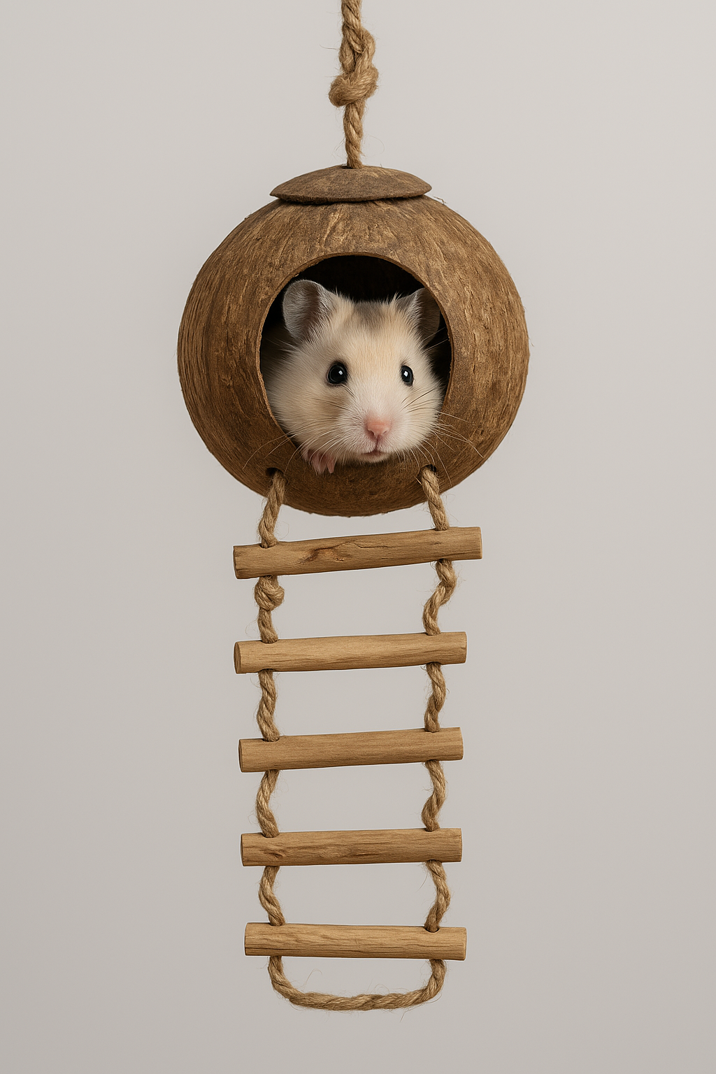 Munchies Natural Coconut Husk Hideout with Ladder – For Small Pets & Birds