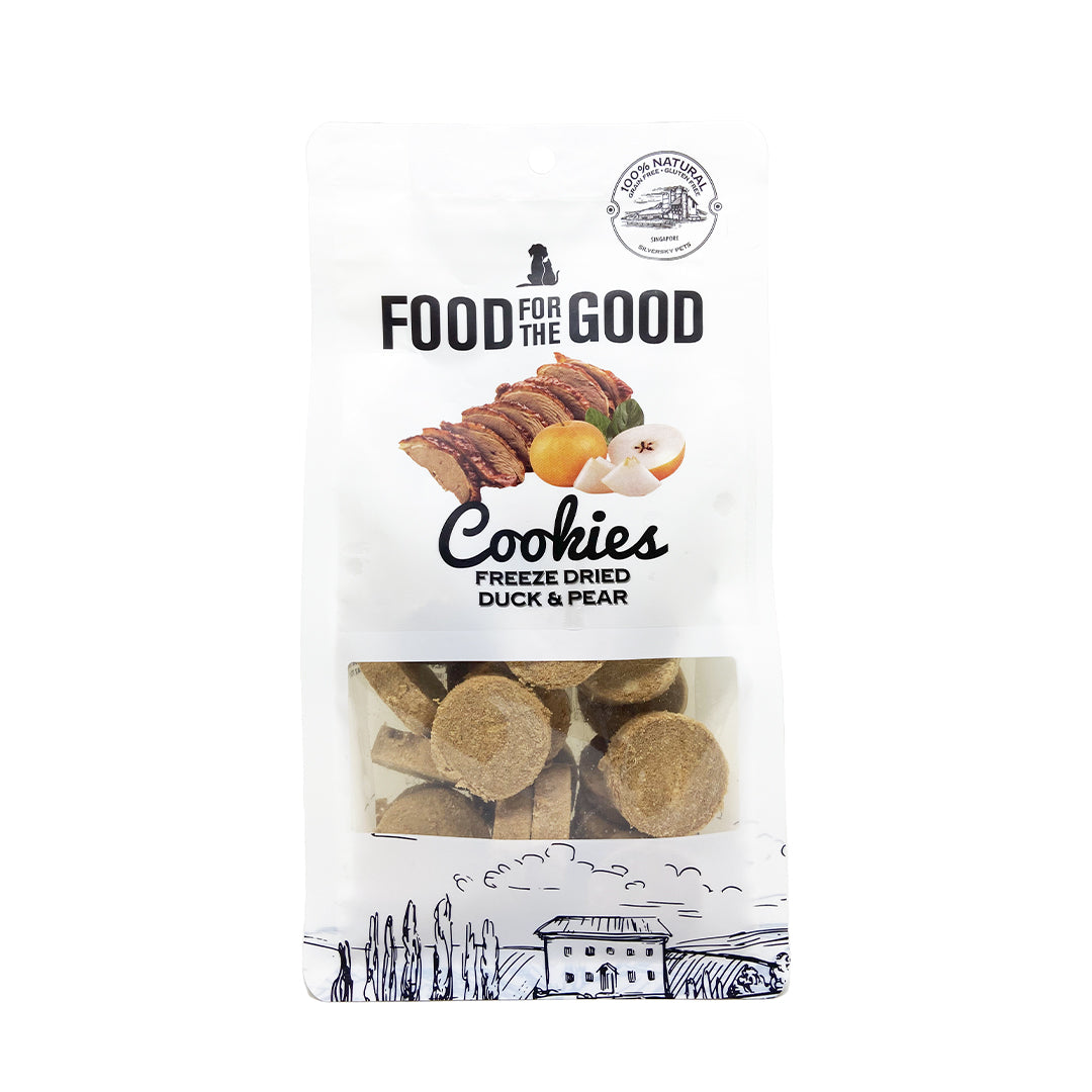 Food For The Good Freeze Dried Duck & Pear Cookies Treats for Cats & Dogs 70g
