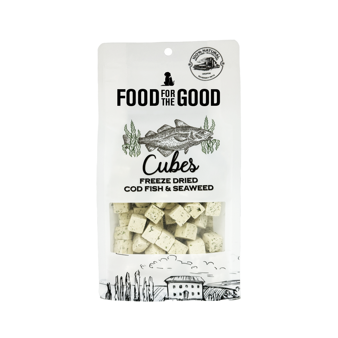 Food For The Good Freeze Dried Codfish & Seaweed Cubes Treats for Cats & Dogs 70g