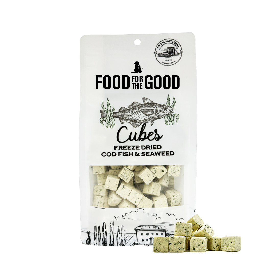 Food For The Good Freeze Dried Codfish & Seaweed Cubes Treats for Cats & Dogs 70g