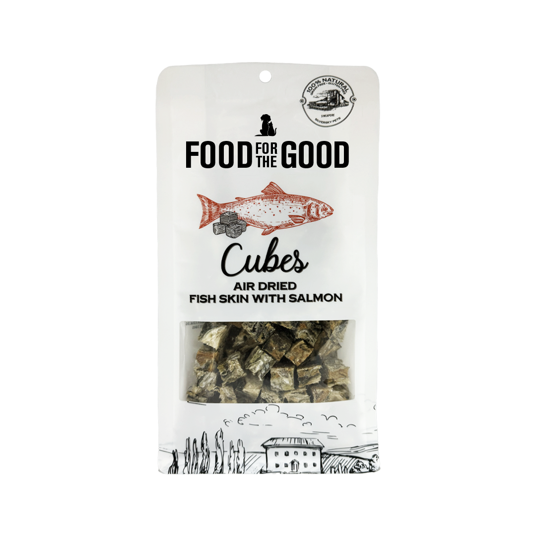 Food For The Good Freeze Dried Fish Skin with Salmon Cubes Treats for Cats and Dogs 120g