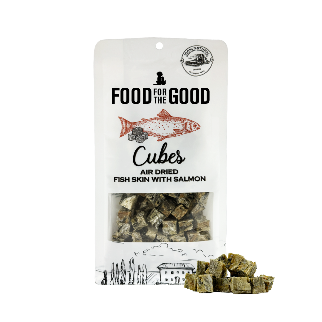 Food For The Good Freeze Dried Fish Skin with Salmon Cubes Treats for Cats and Dogs 120g