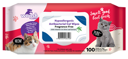 Woosh Hypoallergenic Fragrance Free Antibacterial Cat Wipes 100pcs