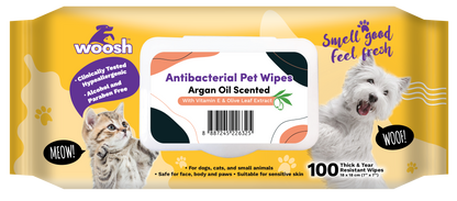Woosh Argan Oil Antibacterial Pet Wipes 100pcs for Dogs Cats & Small Animals
