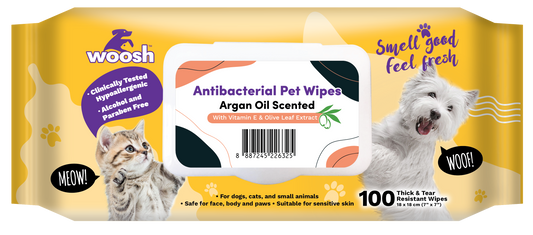 Woosh Argan Oil Antibacterial Pet Wipes 100pcs for Dogs Cats & Small Animals