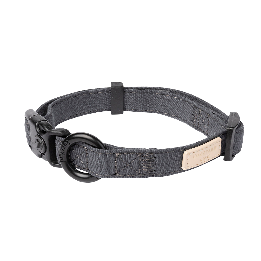 FuzzYard Life Dog Collar Soft Cotton Adjustable Collar for Dogs - Slate Grey