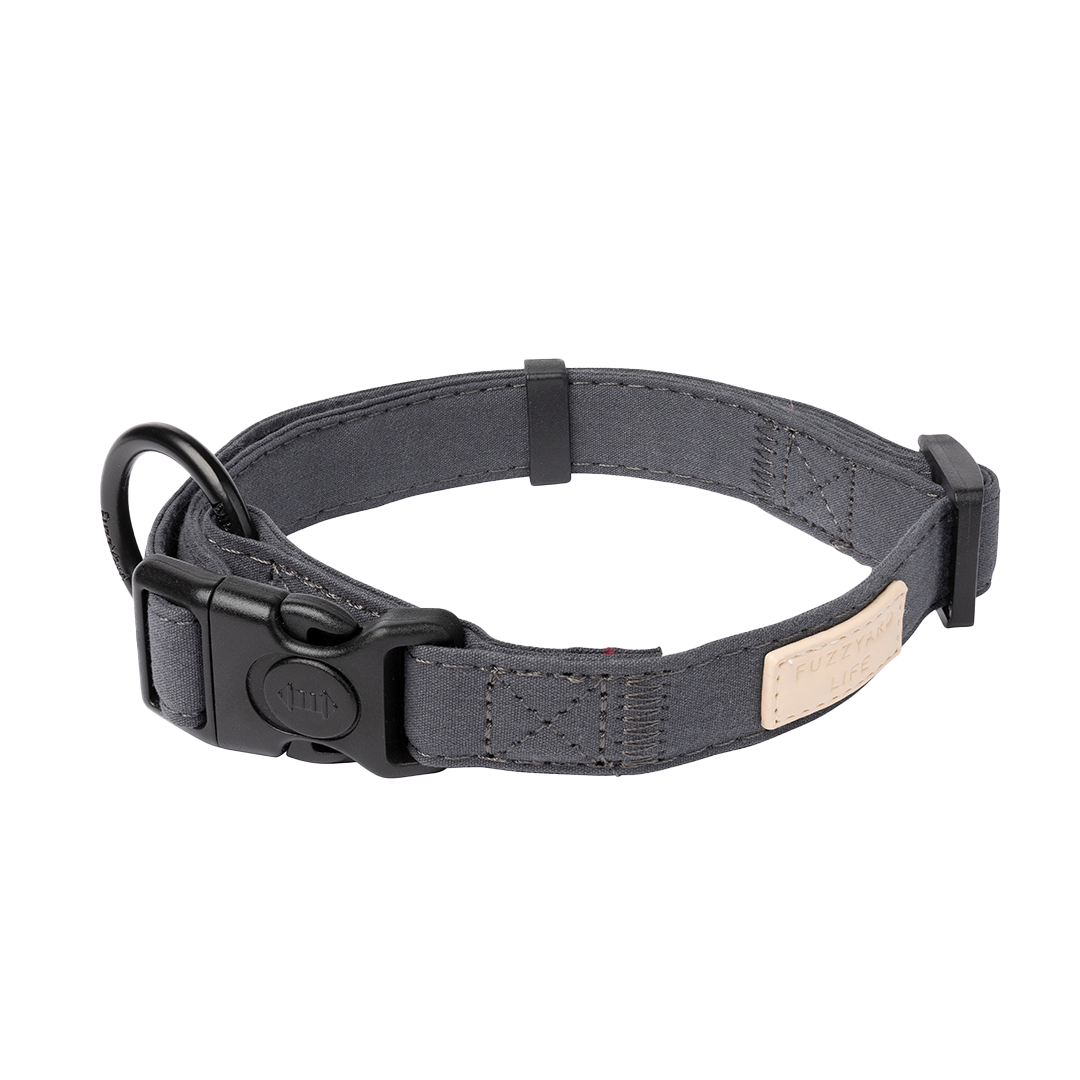 FuzzYard Life Dog Collar Soft Cotton Adjustable Collar for Dogs - Slate Grey
