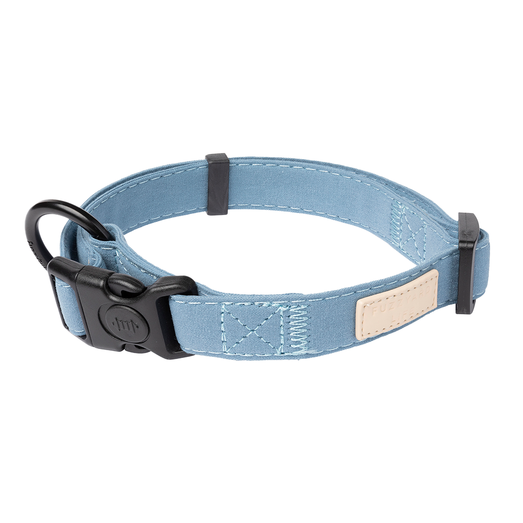 FuzzYard Life Dog Collar Soft Cotton Adjustable Collar for Dogs - French Blue