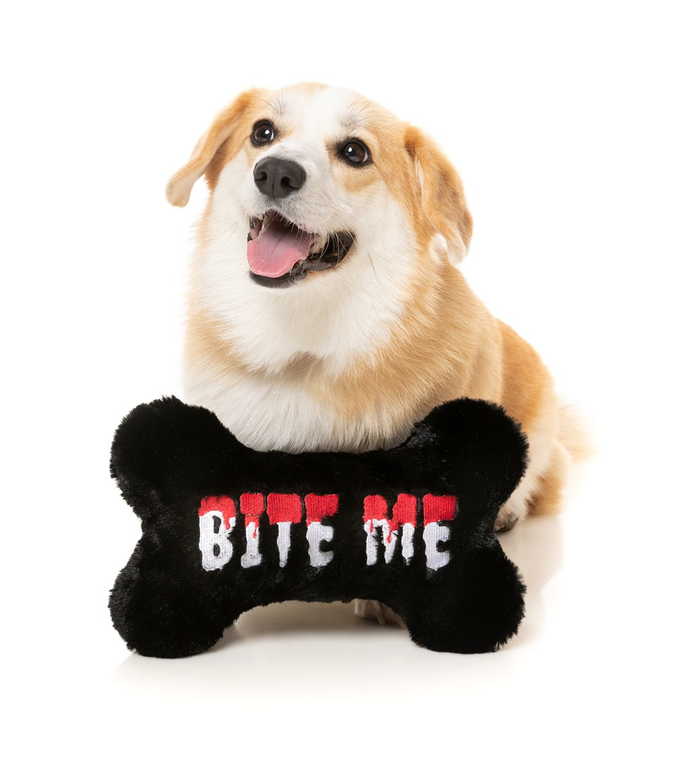 FuzzYard Halloween Bite Me Bone Plush Dog Toy with Squeaker