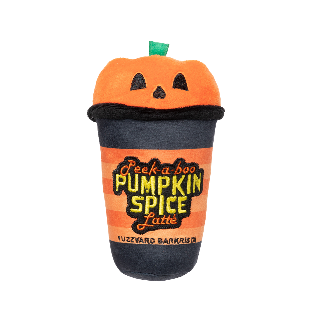 FuzzYard Halloween Peek A Boo Pumpkin Spice Latte Plush Dog Toy with Squeaker
