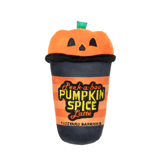 FuzzYard Halloween Peek A Boo Pumpkin Spice Latte Plush Dog Toy with Squeaker