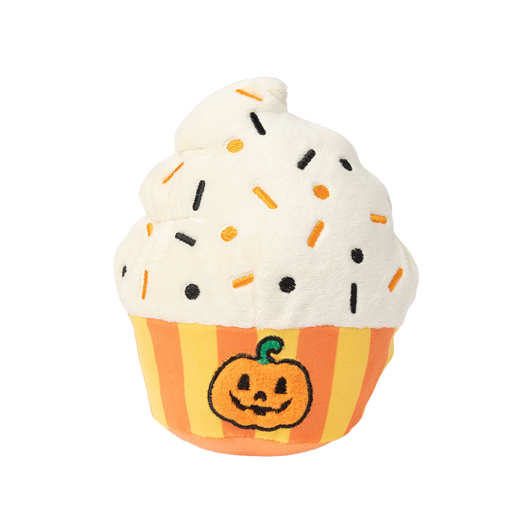 FuzzYard Halloween Happy Pumpkin Cupcake Plush Dog Toy with Squeaker
