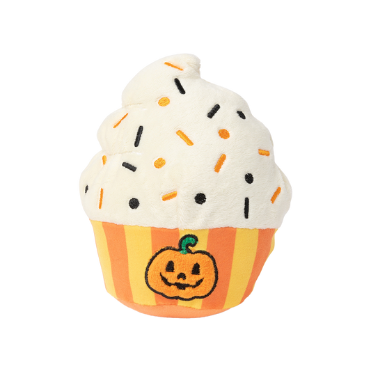FuzzYard Halloween Happy Pumpkin Cupcake Plush Dog Toy with Squeaker