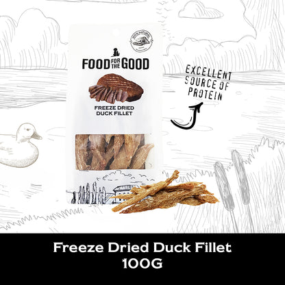 Food For The Good Freeze Dried Duck Fillet Treats for Cats and Dogs 100g