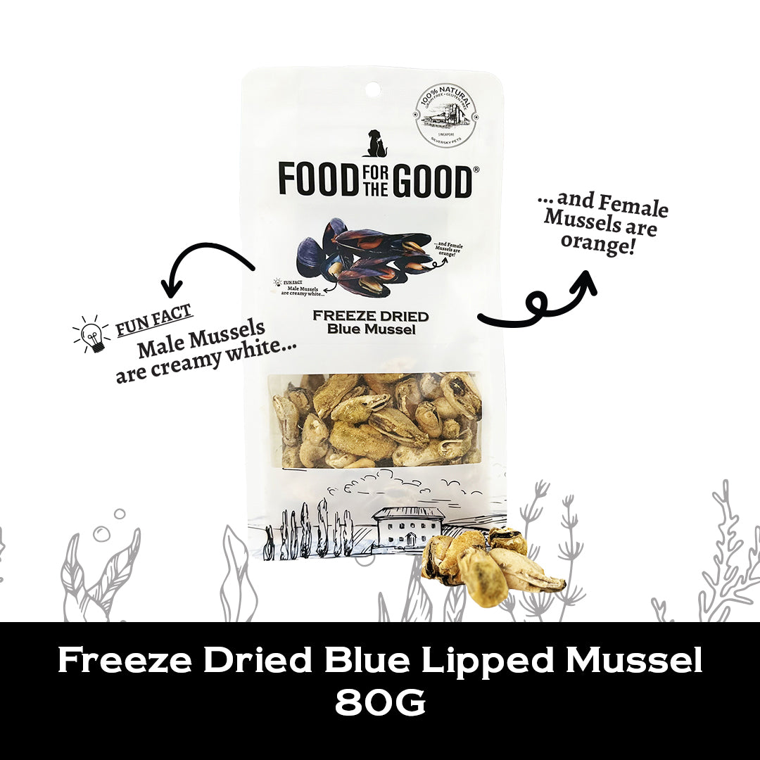 Food For The Good Freeze Dried Blue Mussel Treats for Cats and Dogs 80g