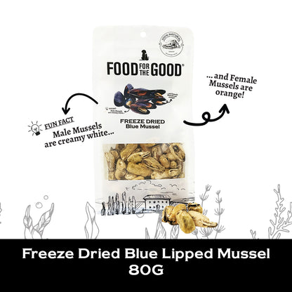 Food For The Good Freeze Dried Blue Mussel Treats for Cats and Dogs 80g