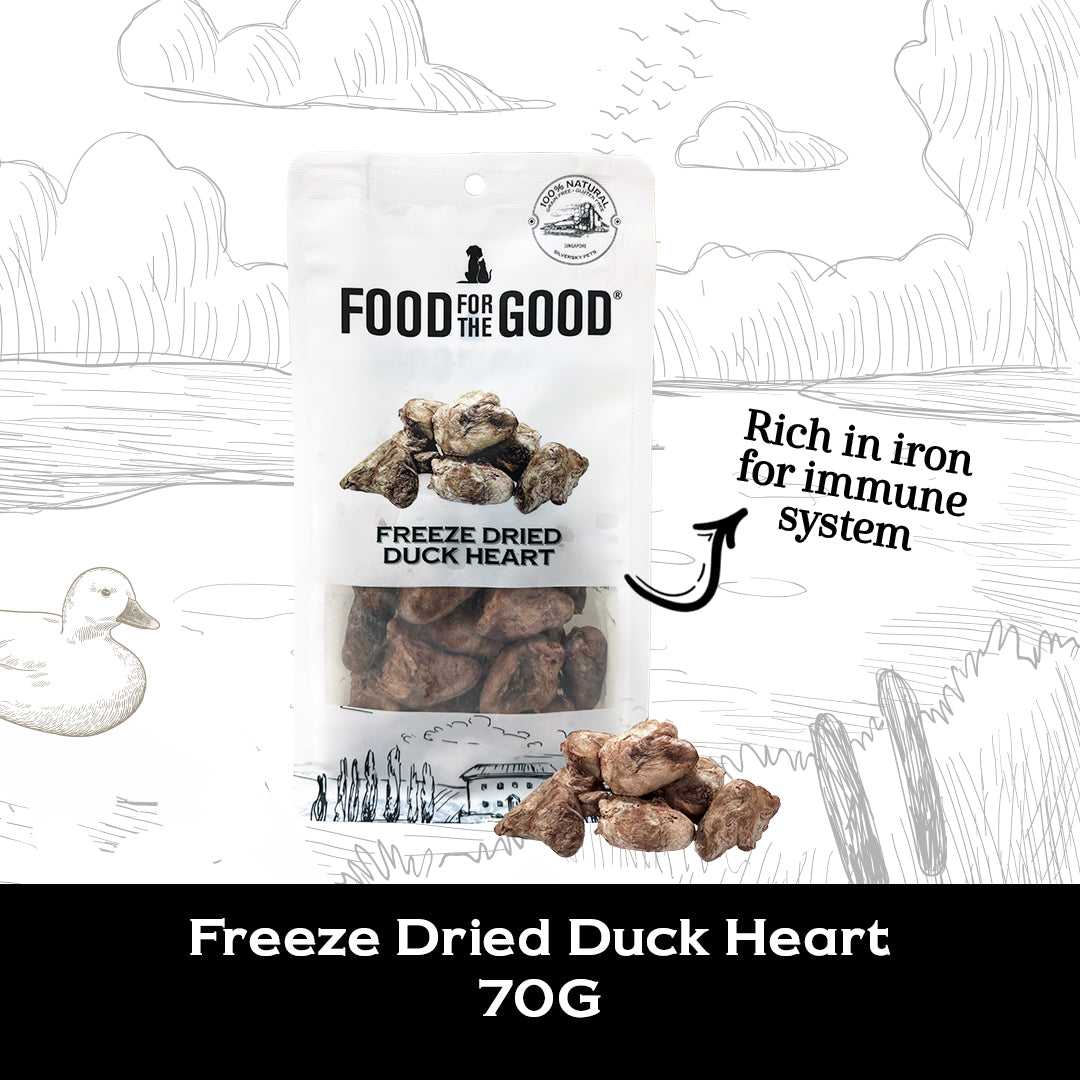 Food For The Good Freeze Dried Duck Heart Treats for Cats and Dogs 70g