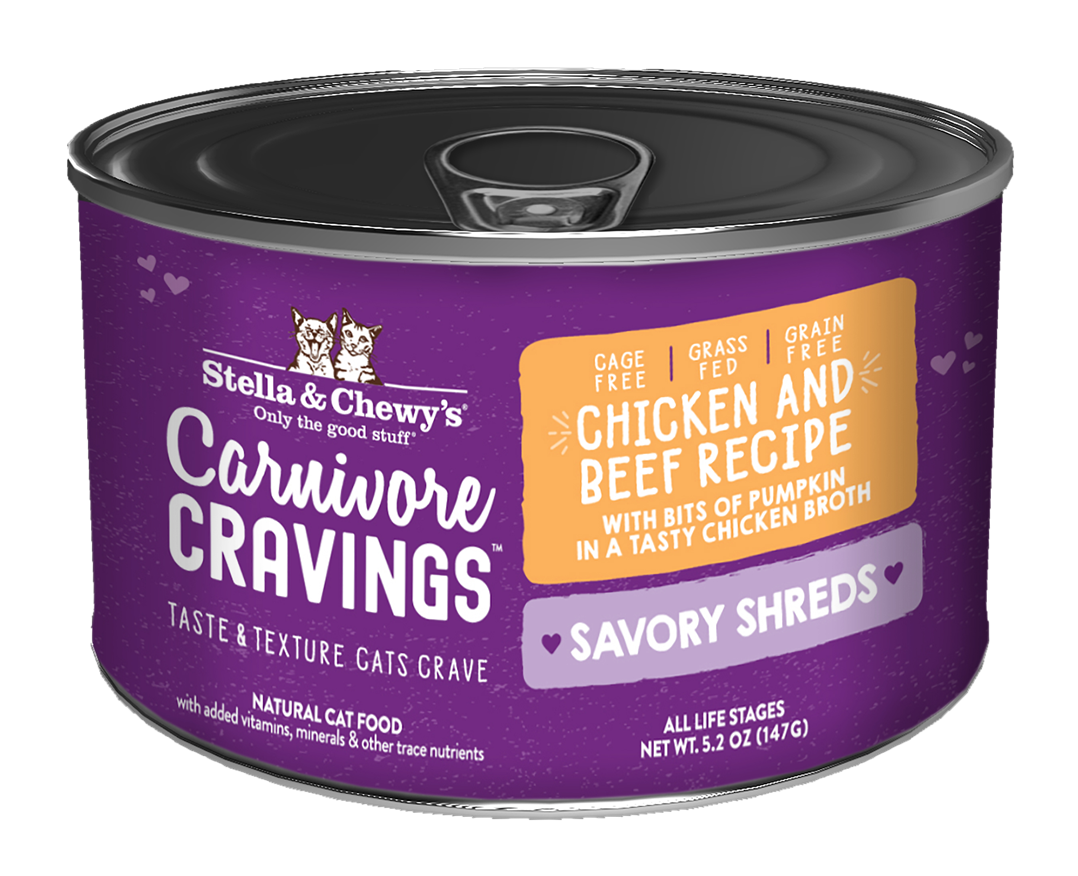 Stella & Chewy’s Carnivore Cravings Savory Shreds Chicken & Beef Cat Food in can 5.2oz