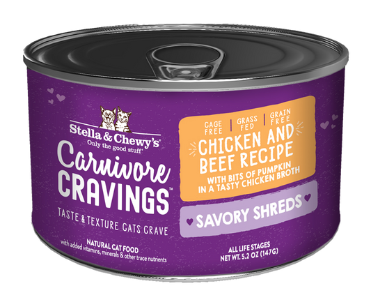 Stella & Chewy’s Carnivore Cravings Savory Shreds Chicken & Beef Cat Food in can 5.2oz