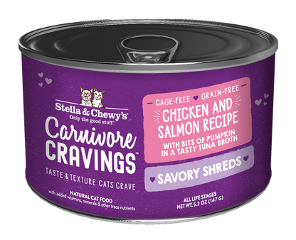 Stella & Chewy’s Carnivore Cravings Savory Shreds Chicken & Salmon Cat Food in can 5.2oz