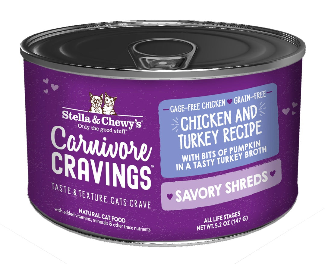 Stella & Chewy’s Carnivore Cravings Savory Shreds Chicken & Turkey Cat Food in can 5.2oz