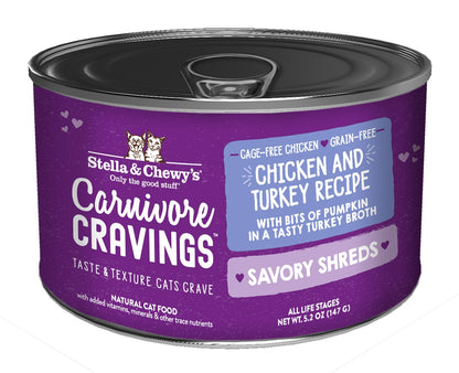 Stella & Chewy’s Carnivore Cravings Savory Shreds Chicken & Turkey Cat Food in can 5.2oz