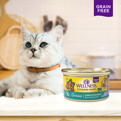 Wellness Complete Health Gravies Chicken & Tuna Dinner Grain Free Canned Cat Food 3oz