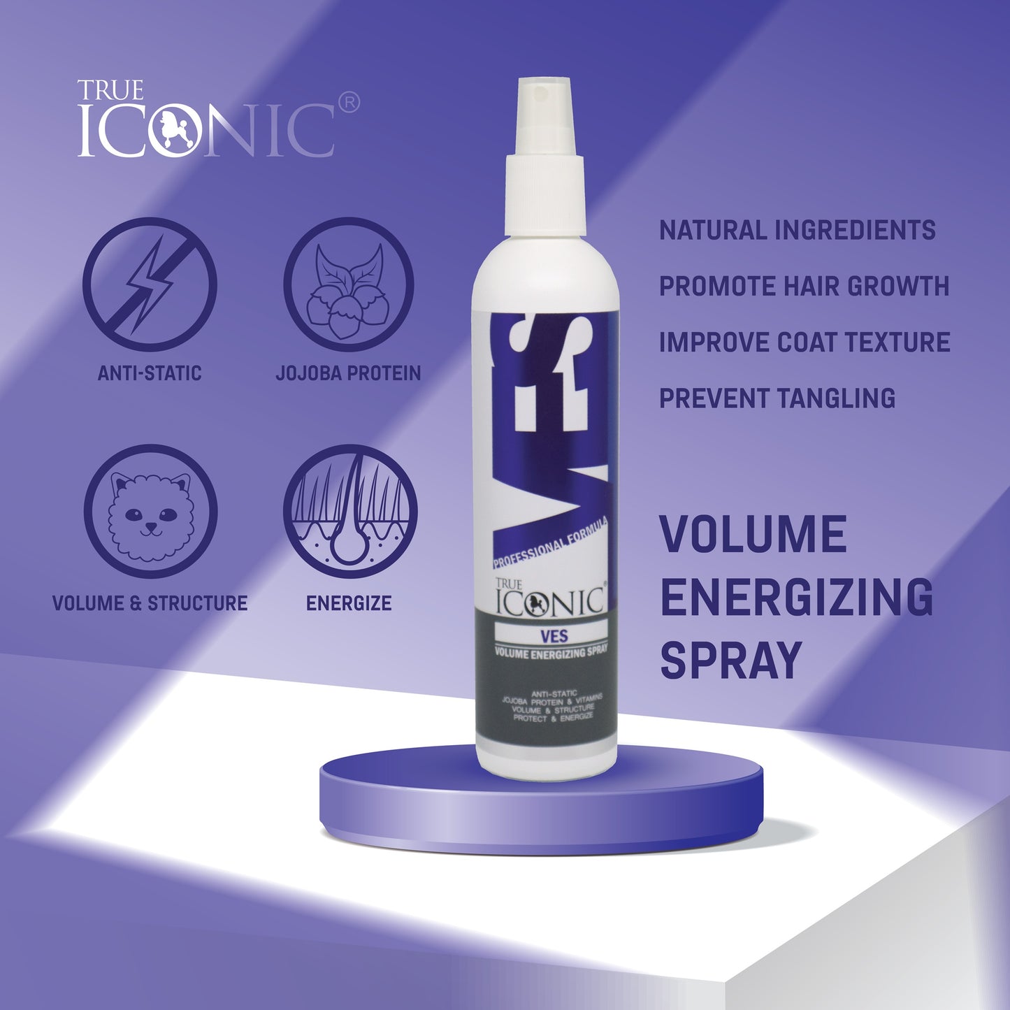True Iconic Volume Energising Spray for Dogs 300ml Coat Conditioning and Detangling