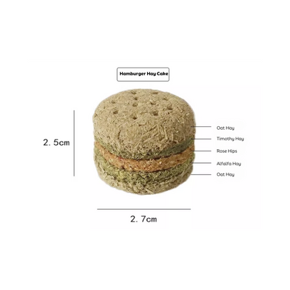 Munchies Handmade Hamburger Hay Cake – 4pcs Natural Treats for Rabbits, Guinea Pigs & Chinchillas