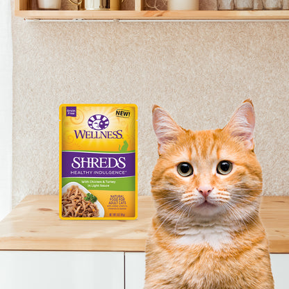 Wellness Healthy Indulgence Shreds Chicken & Turkey Grain Free Cat Food 3oz