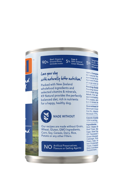 K9 Natural Canned Beef Feast for Dogs – 370g (12 Cans)