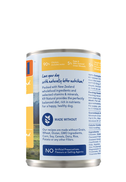 K9 Natural Canned Chicken Feast for Dogs – 370g (12 Cans)