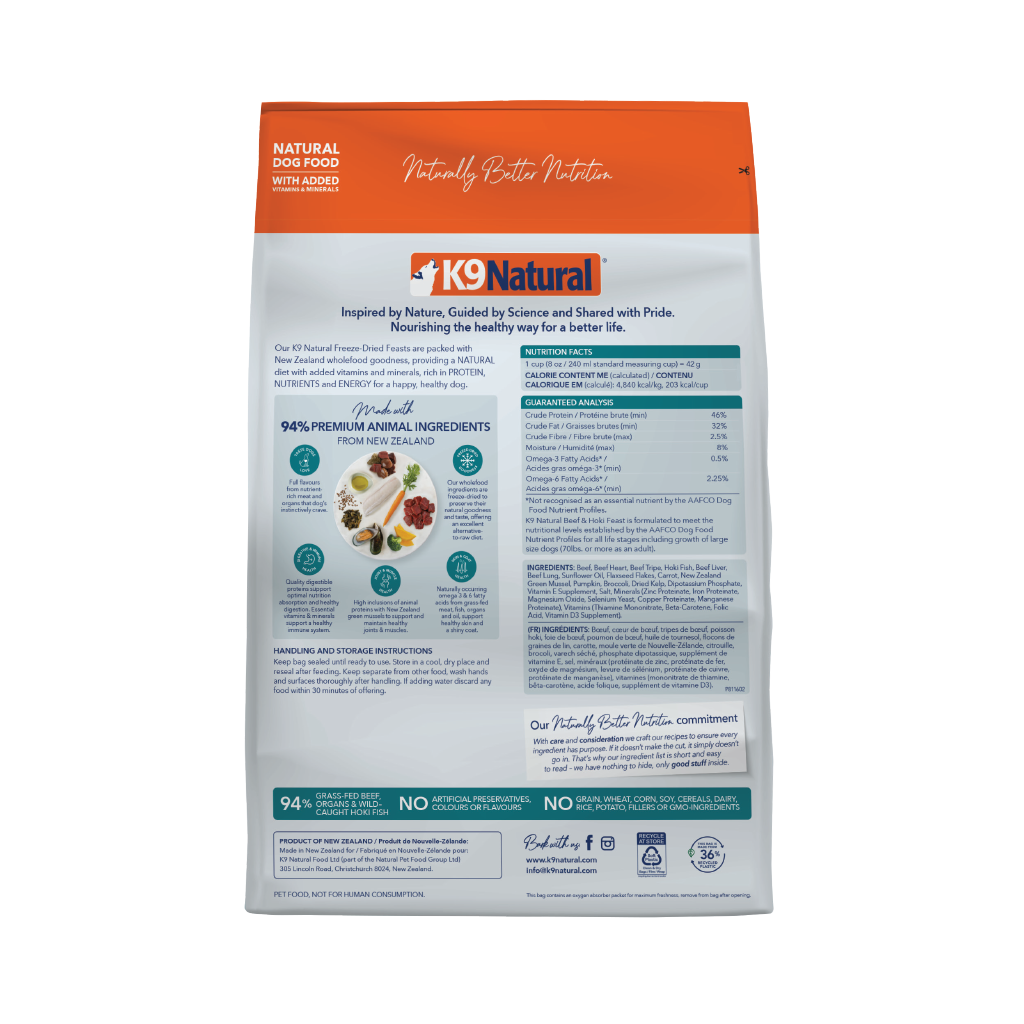 K9 Natural Freeze-Dried Beef & Hoki Feast for Dogs – 100g / 500g / 1.8kg / 3.6kg